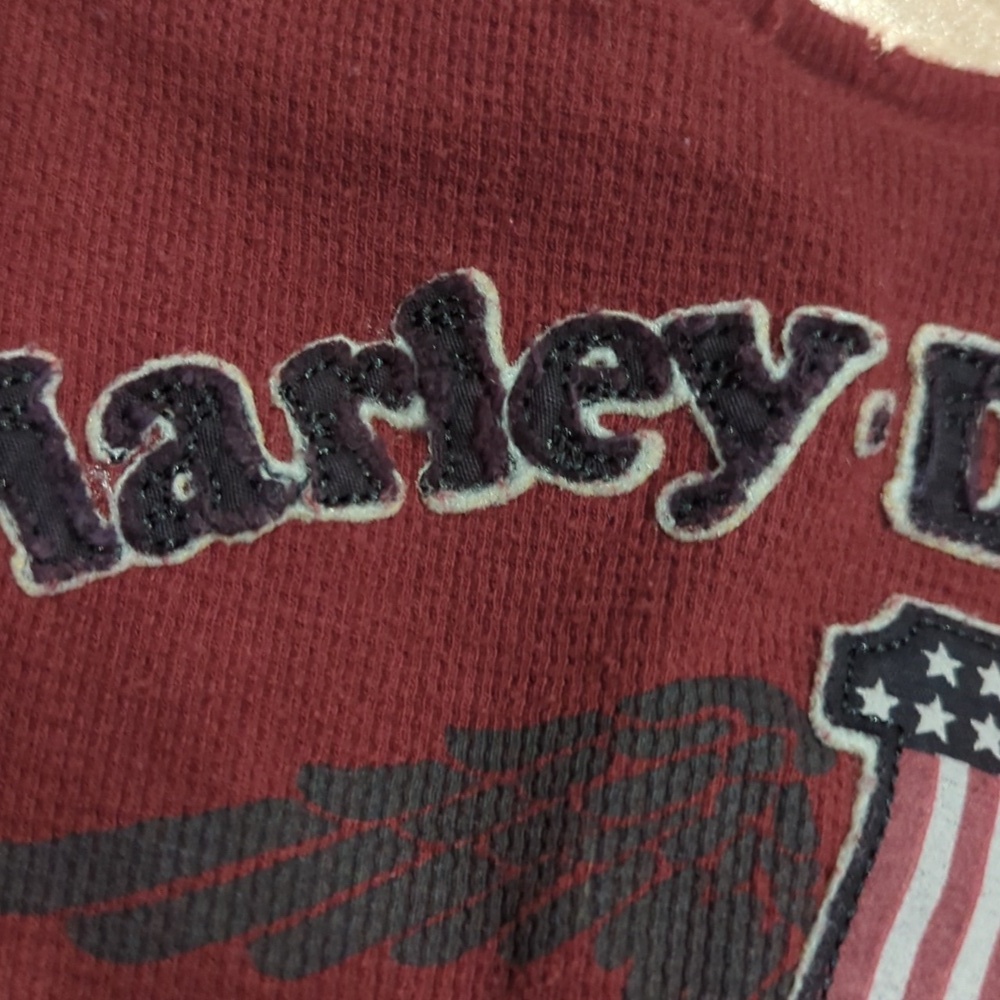 Y2K Harley-Davidson Waffle Knit Henley American Grunge Distressed - Picture 10 of 12